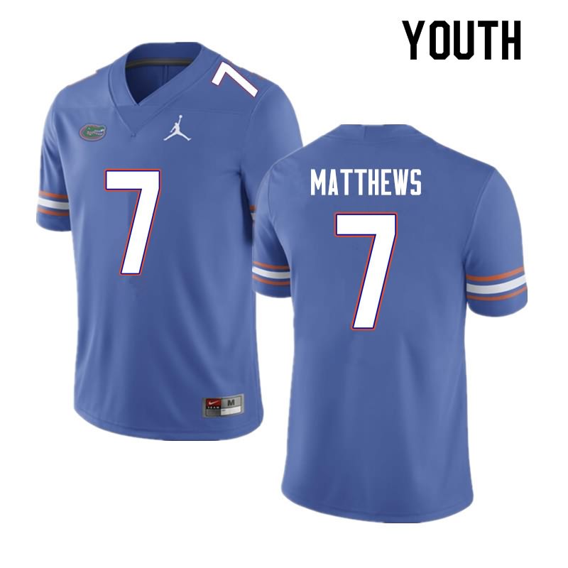 NCAA Florida Gators Luke Matthews Youth #7 Nike Blue Stitched Authentic College Football Jersey XVW2464BL